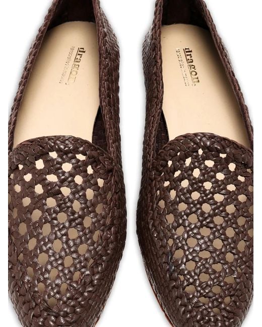 Dragon Diffusion Brown Woven Leather Loafers