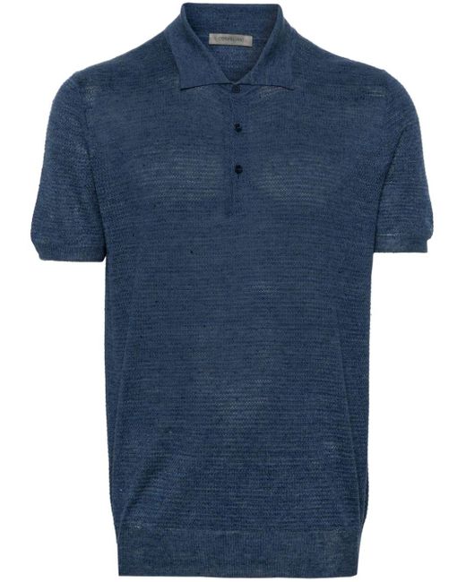 Corneliani Blue Speckle-knit Polo Shirt for men