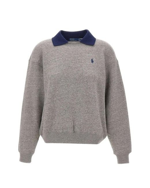Polo Ralph Lauren Gray Polo-Collar Fleece Crewneck Sweatshirt