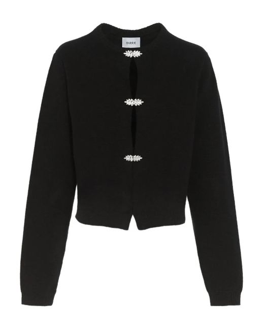 Barrie Black Jewel-Fastening Cashmere Cardigan