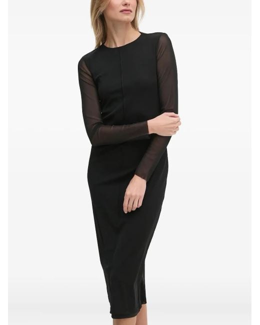 Joop! Black Mesh-Insert Midi Dress