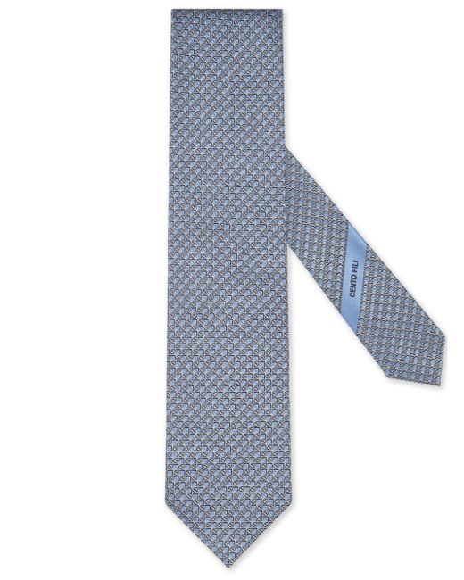 Zegna Blue Geometric-pattern Silk Tie for men