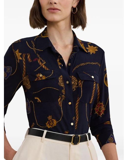 Ralph Lauren Blue Chain-Print Button-Up Shirt