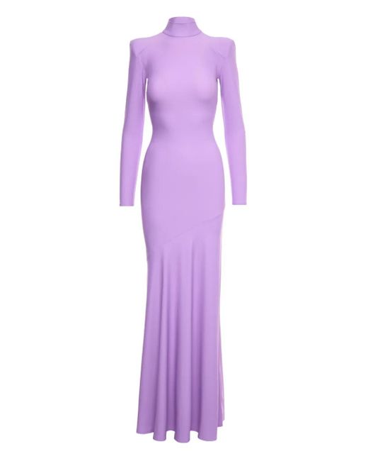 Vestido acampanado con cuello alto V:PM ATELIER de color Purple