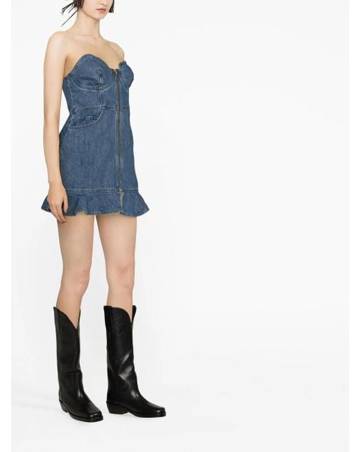 Self-Portrait Blue Sweetheart Denim Minidress