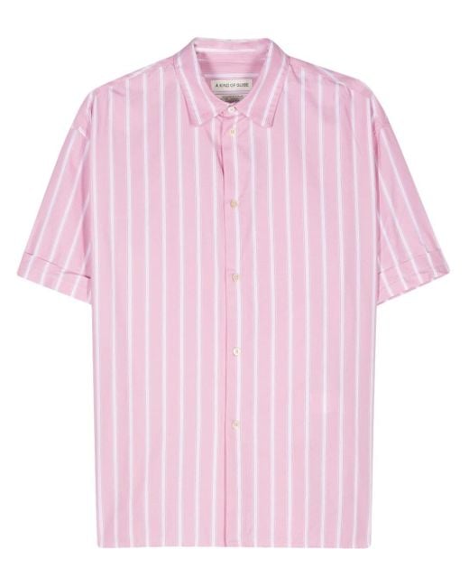 A Kind Of Guise Elio Gestreept Katoenen Overhemd in het Pink voor heren