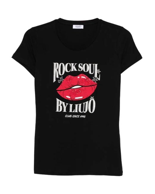 Liu Jo Black Lips-Print T-Shirt