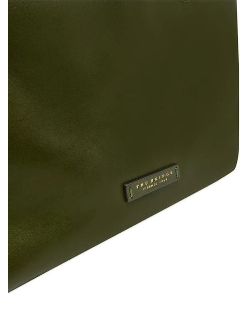 The Bridge Green Larissa Logo-Plaque Leather Tote Bag