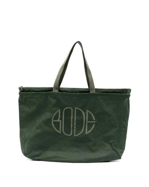 Bode Green Waxed Cotton Zip Tote for men