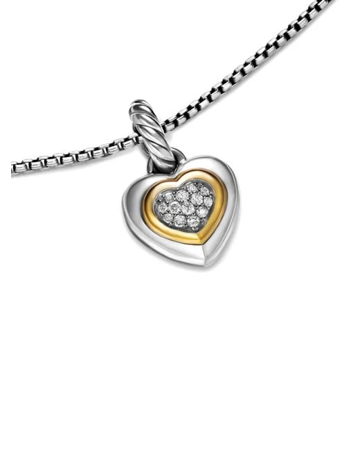 David Yurman Metallic 14Kt And Sterling Petite Cable Heart Diamond Necklace (17.1Mm)