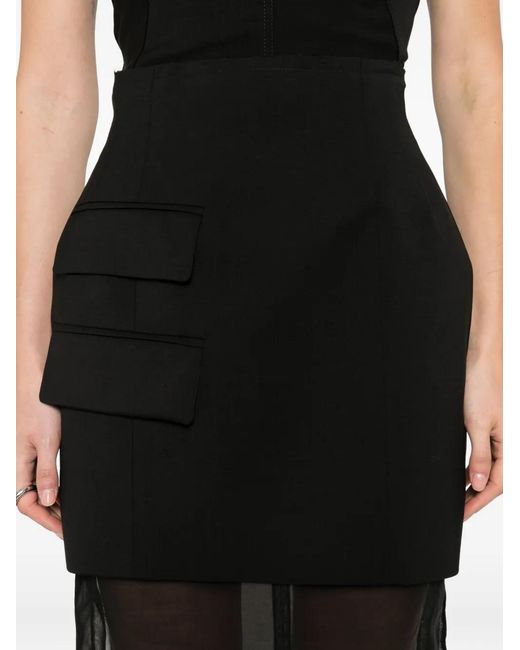 A.W.A.K.E. MODE Black Basque Sheer-Layer Midi Skirt