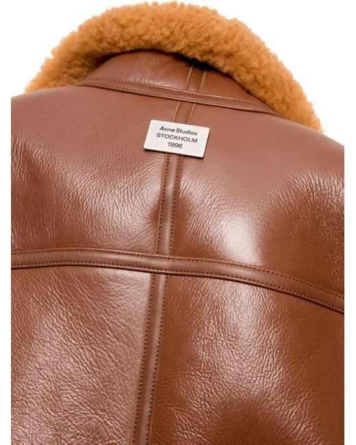 Acne Brown Shearling-Collar Leather Jacket for men