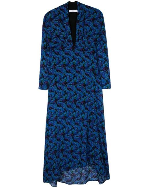 IRO Blue Nollie Shirred Maxi Dress