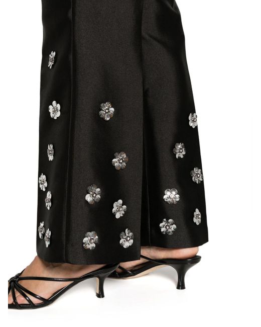 Sandro Black Flower-embellished Flared Trousers