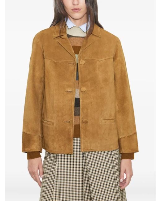 Tory Burch Brown Single-Breasted Suede Blazer