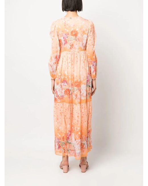 Twinset Orange Floral-Print Empire-Line Dress