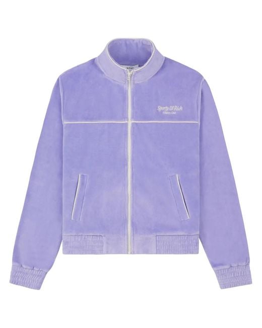 Sporty & Rich Purple Script Cotton Velour Track Jacket