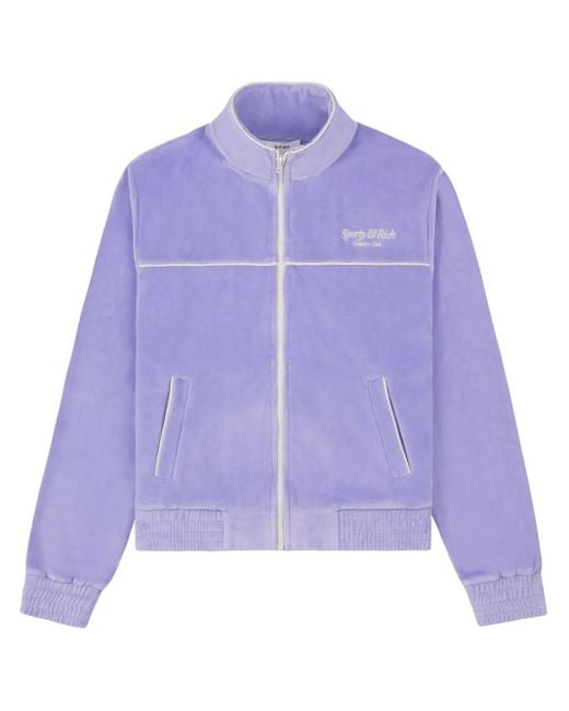 Sporty & Rich Purple Script Cotton Velour Track Jacket