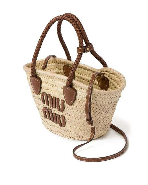 Miu Miu Metallic Woven Straw Tote Bag