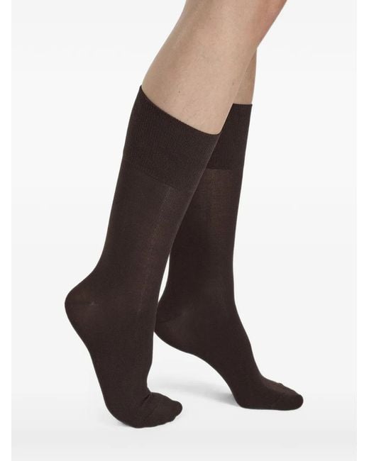 Wolford Brown Ribbed-Cuff Socks