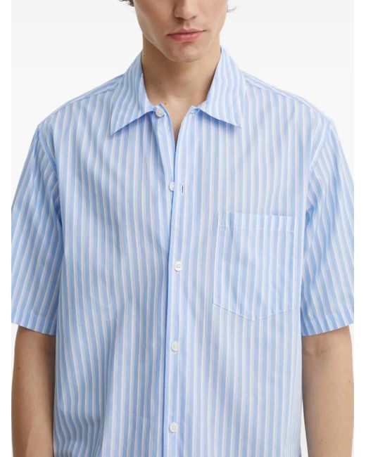 Samsøe & Samsøe Blue Chest-Pocket Striped-Pattern Shirt for men