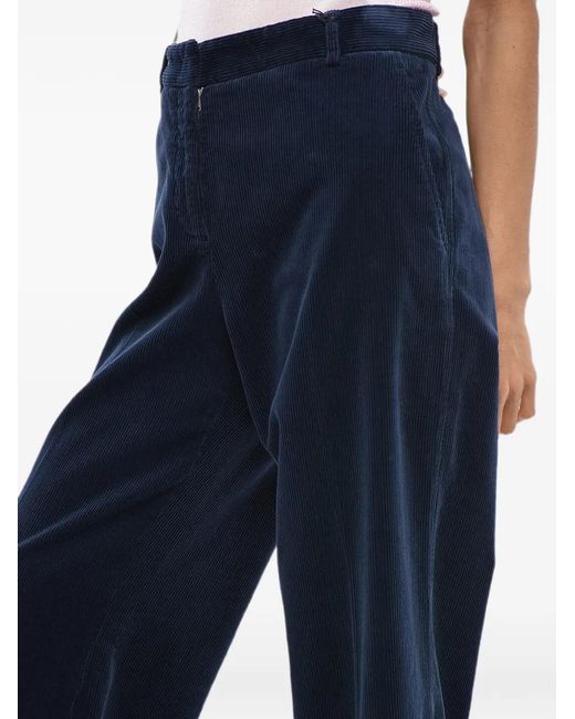 Ql2 Blue Melody Ribbed-Velour Wide-Leg Trousers