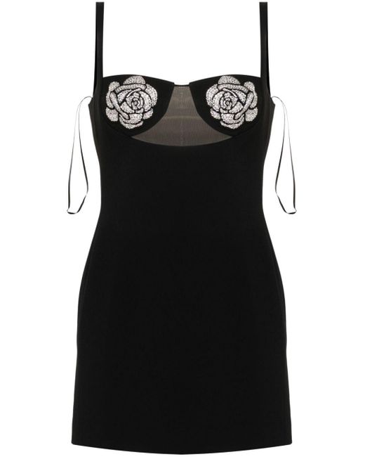 David Koma Black Floral-appliqué Mini Dress
