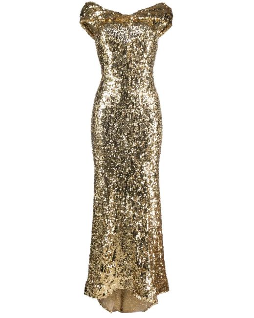 Atu Body Couture Metallic Sequin-Embellished Gown
