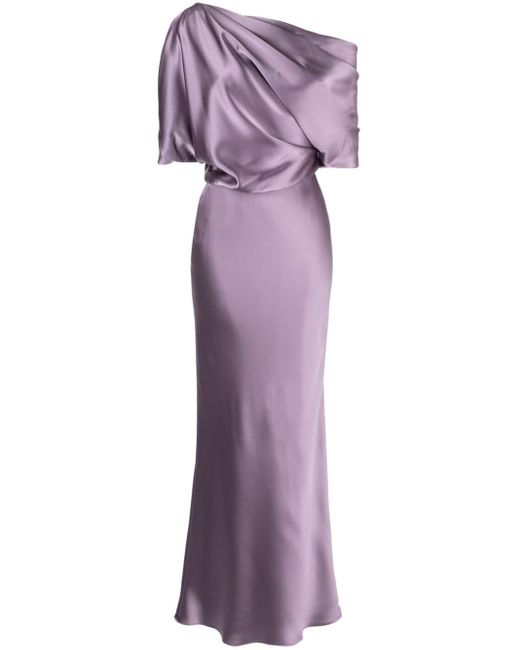 Amsale Purple Off-shoulder Draped Maxi Dress
