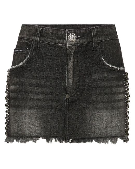 Philipp Plein Geribbelde Mini-Rok Met Stras in het Black