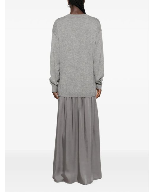 Liu Jo Gray Layered-Effect Lace-Trim Maxi Dress