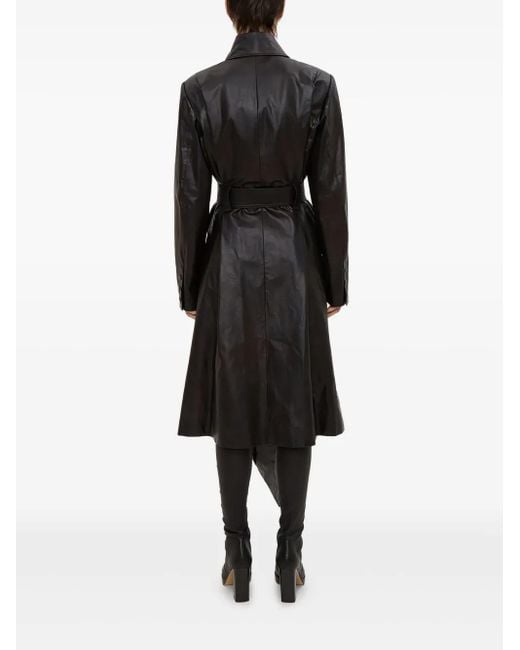 Olivier Theyskens Black Pointed-Collar Belted Leather Coat