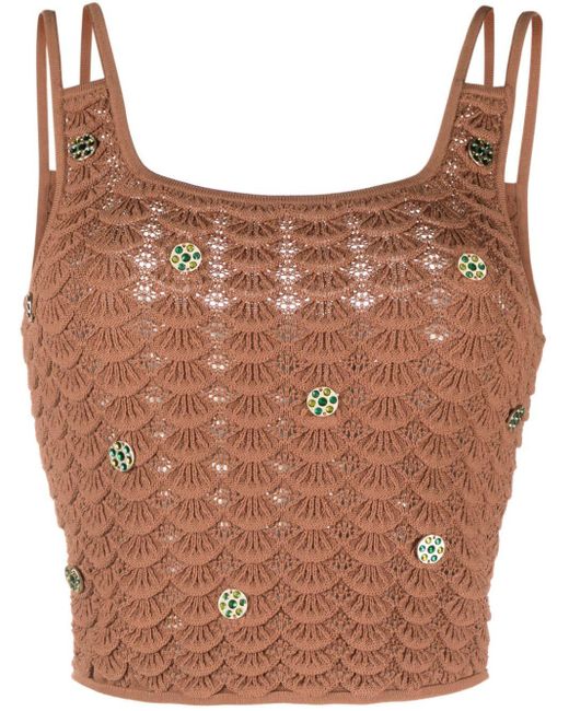 Sandro Brown Coin-detailing Scalloped Tank Top
