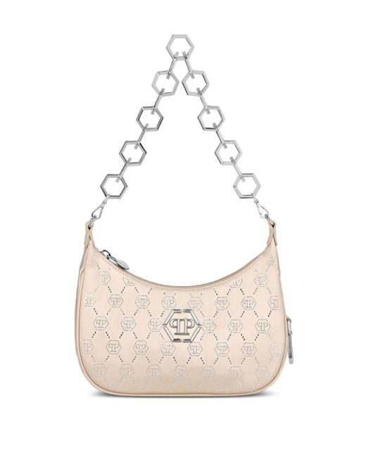 Philipp Plein White Rhinestone-Embellished Monogram Shoulder Bag
