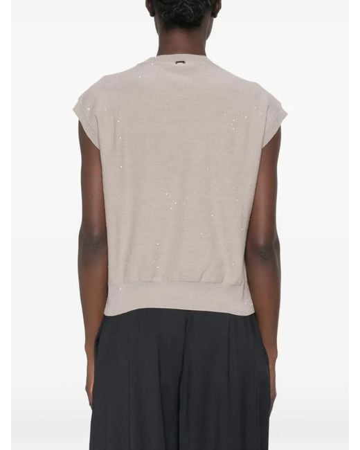 Herno White Sequin-Embellished Cap-Sleeve Vest