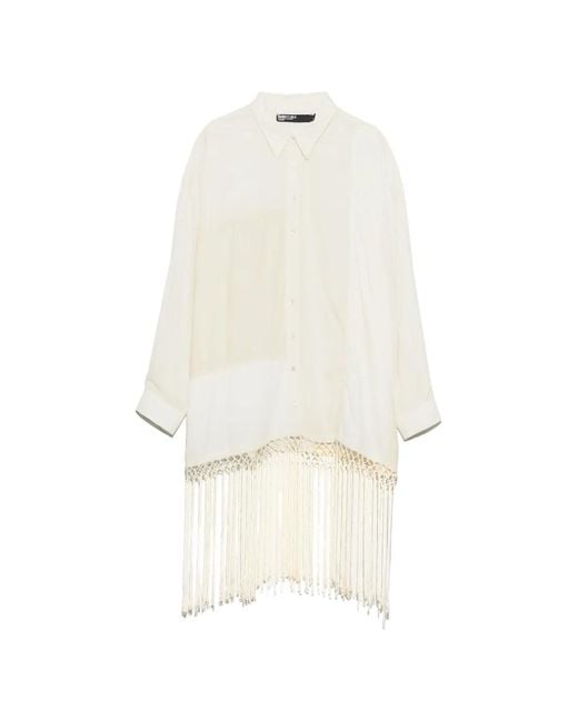 Bimba Y Lola White Chemise Frangée À Design Patchwork Crème