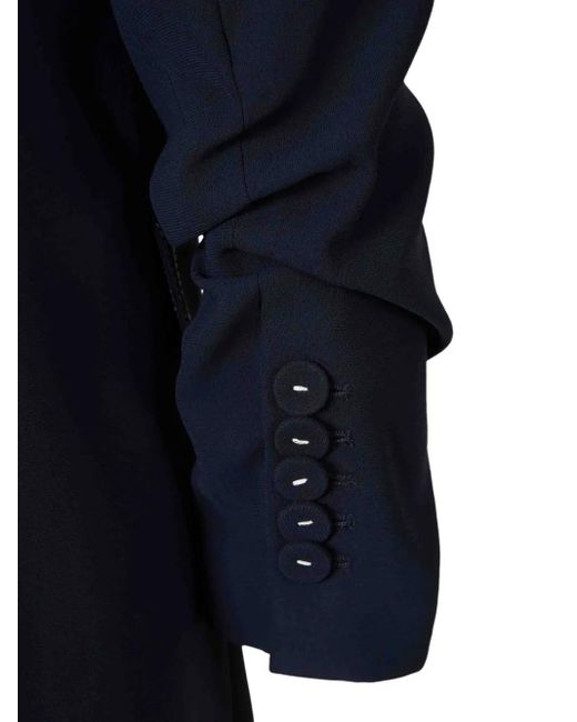 Veronica Beard Blue Contrast-Stitch Puff-Sleeves Blazer