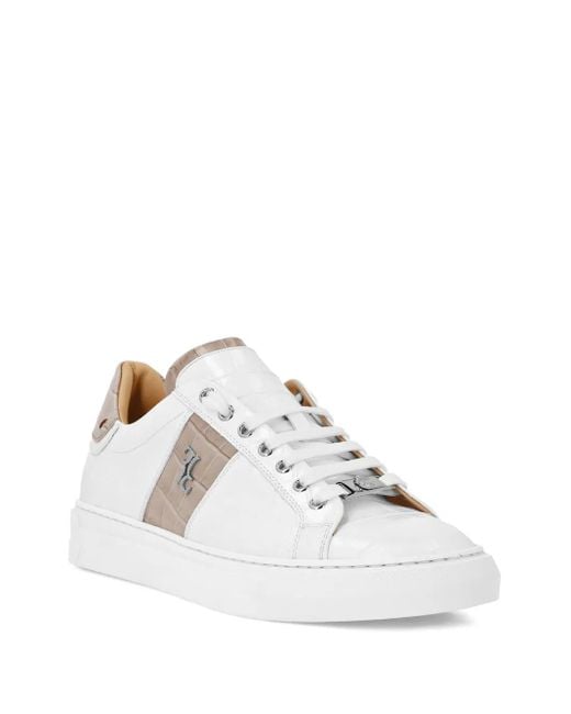 Billionaire White Crocodile-Effect Leather Sneakers for men