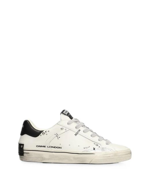 Crime London White Deconstructed Stud-Embellished Sneakers