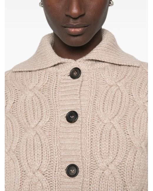Brunello Cucinelli Natural Cable-Knit Button-Up Cardigan