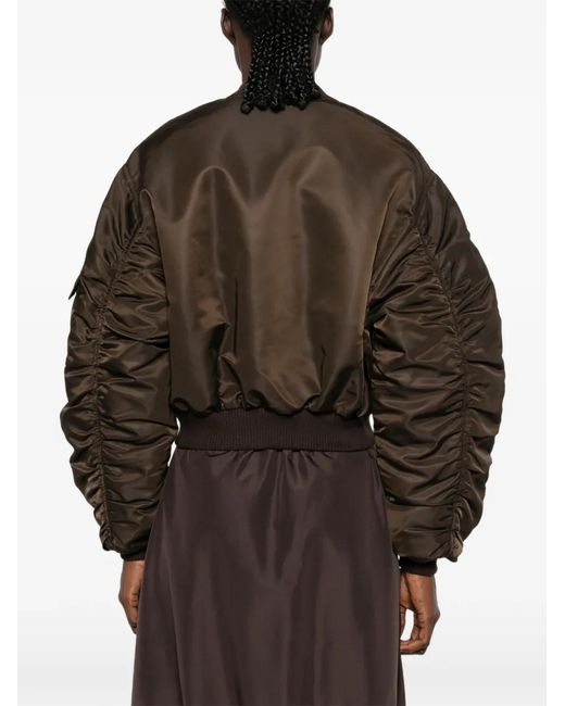CECILIE BAHNSEN Brown Ruched-Sleeve Cropped Bomber Jacket