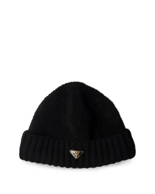 Prada Black Fleece And Wool Beanie