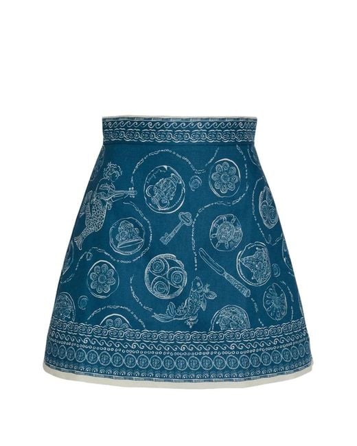 ALÉMAIS Blue Lucky Graphic-Print Mini Skirt
