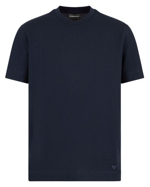 Emporio Armani Blue Logo-embroidered Textured T-shirt for men