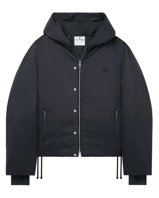 Courreges Black Logo-Appliqué Hooded Puffer Jacket