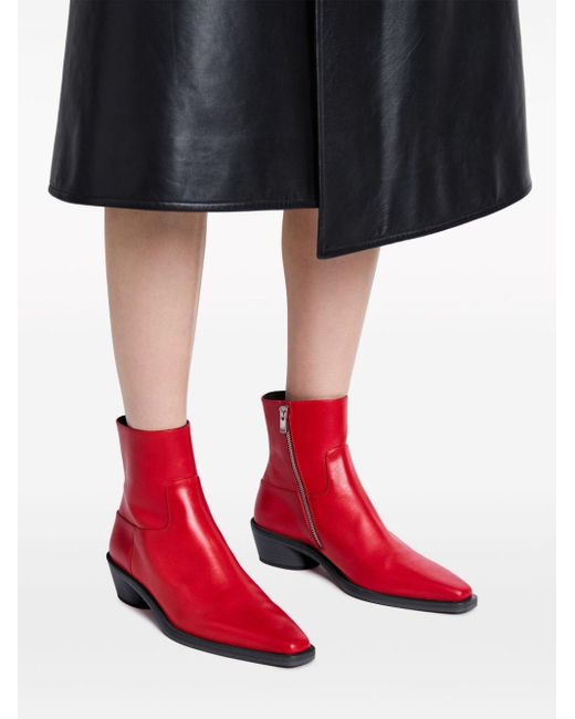 Proenza Schouler Red Bronco 40mm Leather Ankle Boots