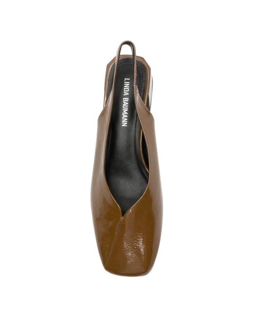 Linda Baumann Brown Patent-Finish Slingback Pumps