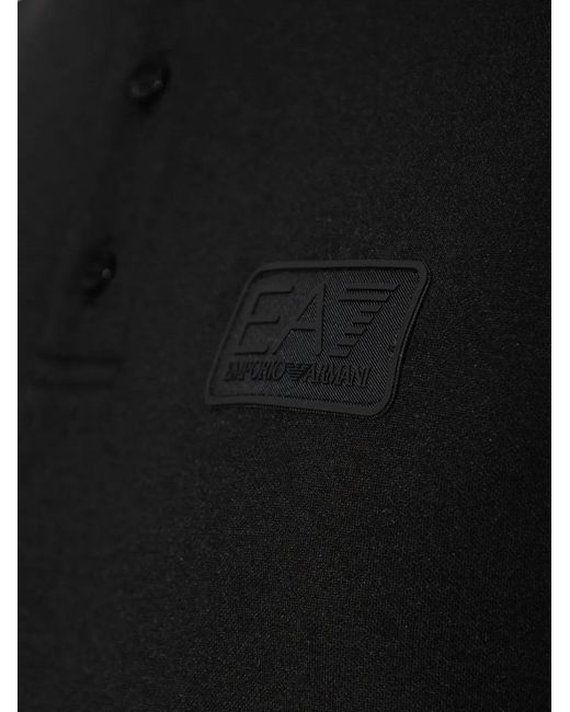EA7 Black Button Logo Polo Shirt for men