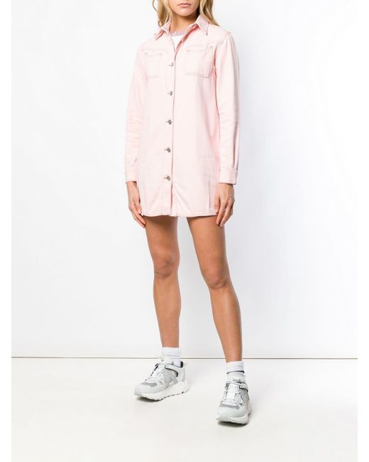 Ganni Denim Shirt Dress in Pink | Lyst