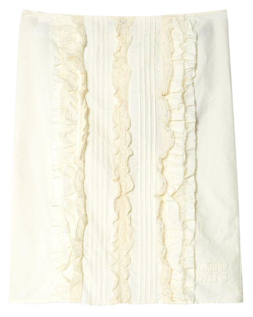 Miu Miu Natural Ruffle-detailing Linen-blend Skirt